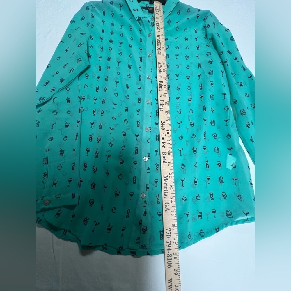 ZINK OF LONDON LONG SLEEVE SHEER LIKE FUN SHIRT MEDIUM TURQUOISE SIZE LARGE - Picture 4 of 13